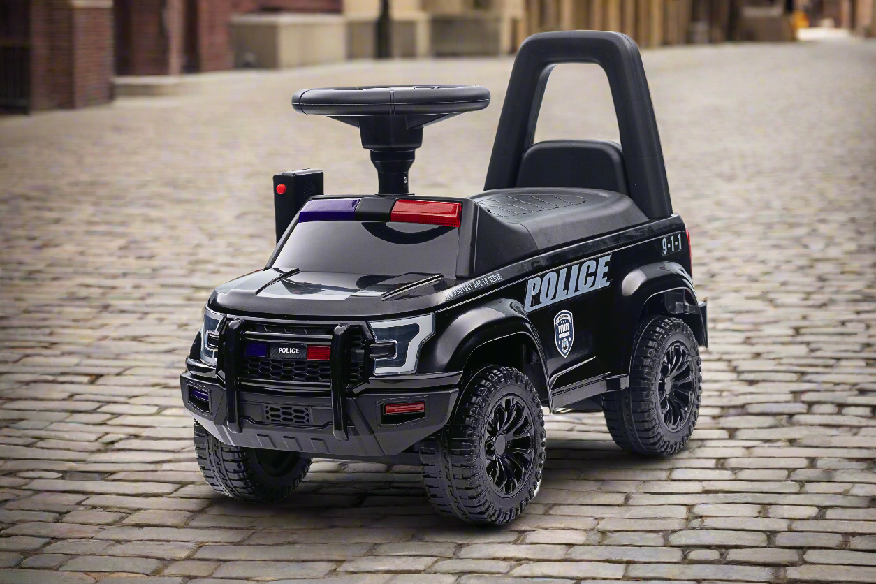 New Police Car Push Along Foot to Floor Ride on for Kids Black
