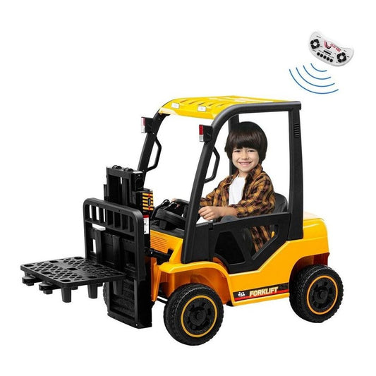 Kids Electric Forklift RC Car Ride On 12V Battery with Remote Liftable Forks in Yellow