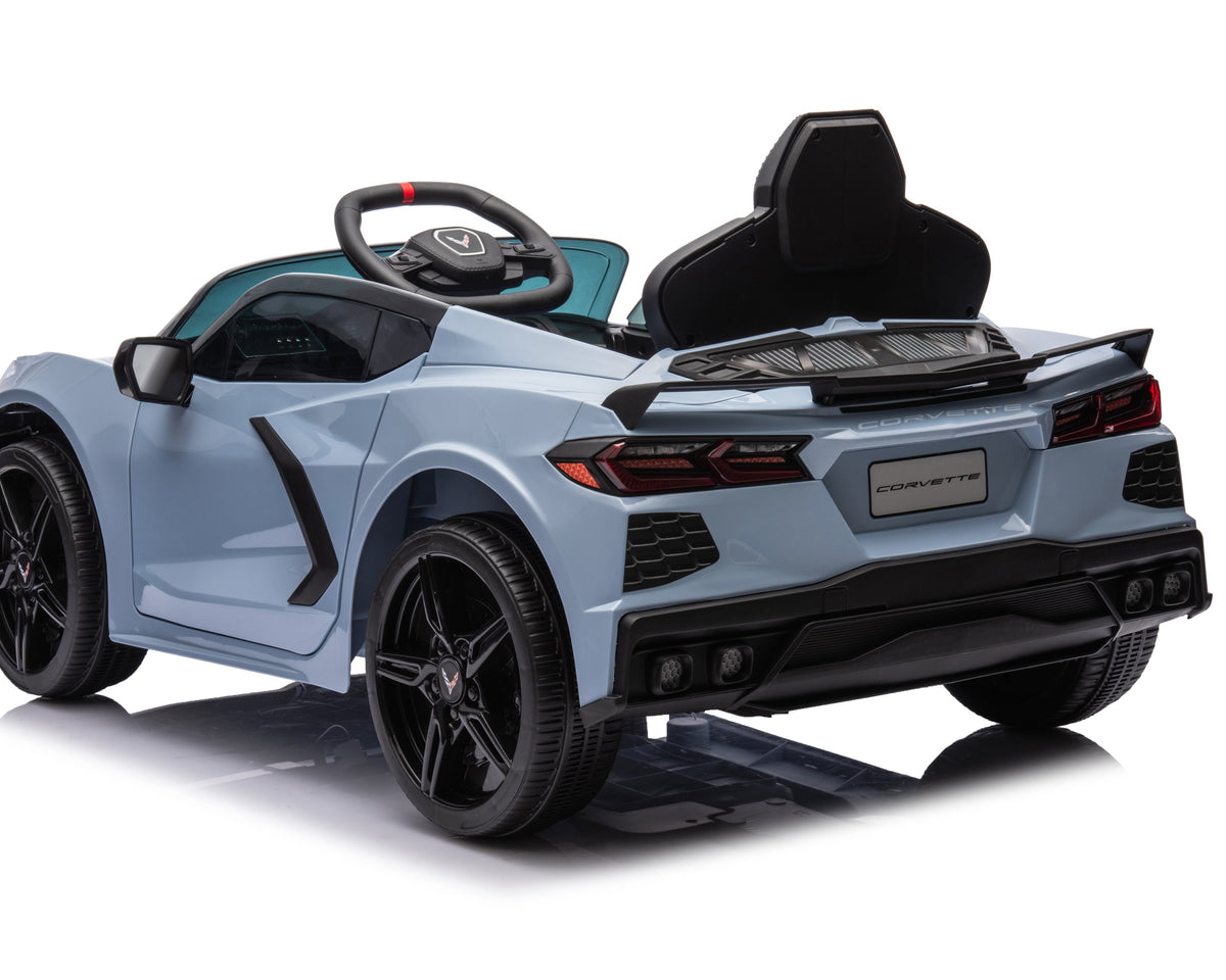 Corvette C8 Kids 12v Ride On Car with Remote in Blue - Leather Seat & EVA Wheels