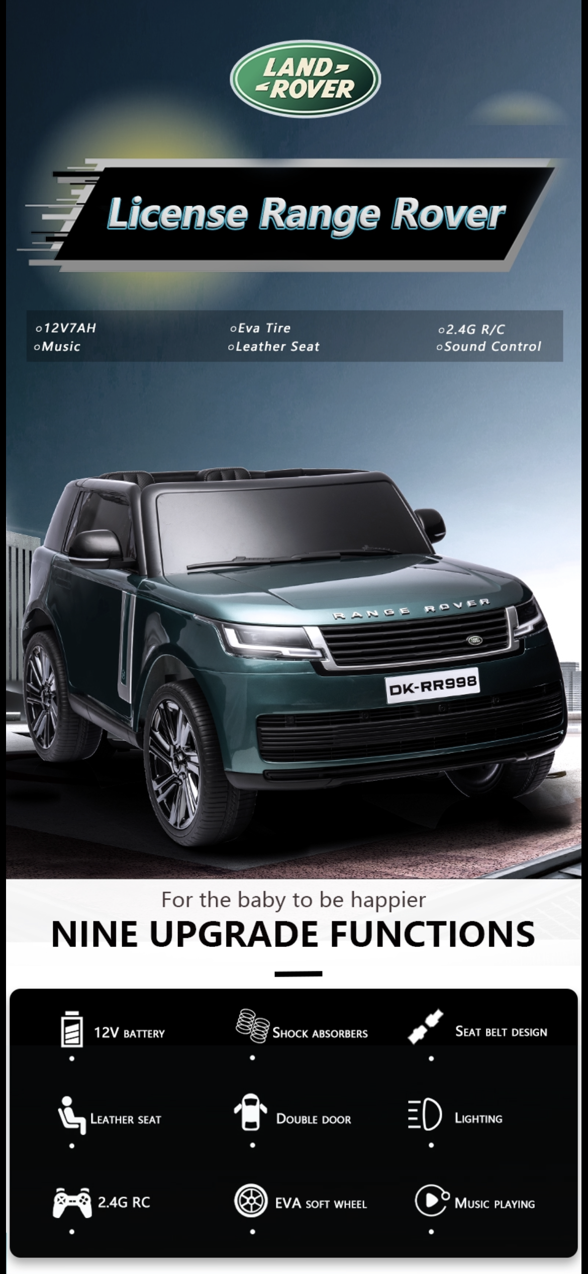 Range Rover HSE Two Seater 24V Kids Ride on Car with Parent Remote - Metallic Green