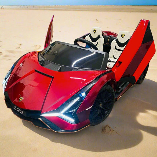 Lamborghini Sian XXL 2 Seater 24V Kids Ride on Car with Remote & Adult Seat - Metallic Red