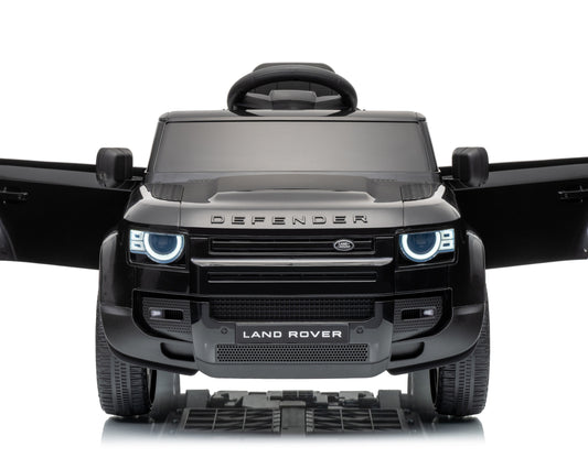 Land Rover Defender 12v Kids Ride On Car with Remote in Black - Leather Seat & EVA Wheels
