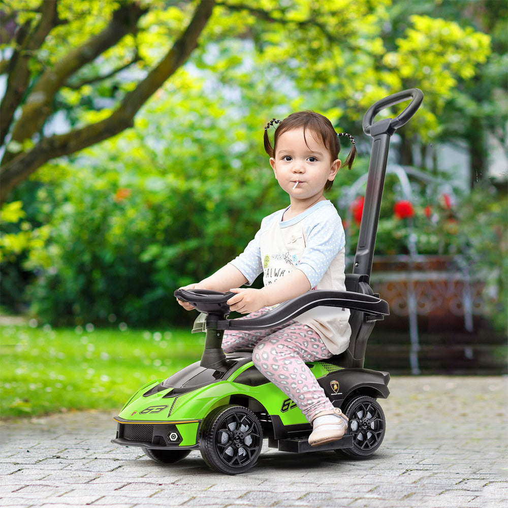 Lamborghini SCV12 Multi Function Foot to Floor Ride on Car with Push Handle - Green