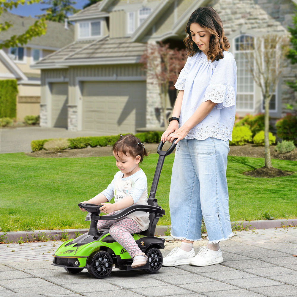Lamborghini SCV12 Multi Function Foot to Floor Ride on Car with Push Handle - Green