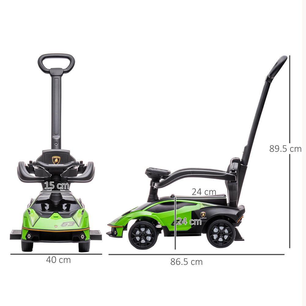 Lamborghini SCV12 Multi Function Foot to Floor Ride on Car with Push Handle - Green