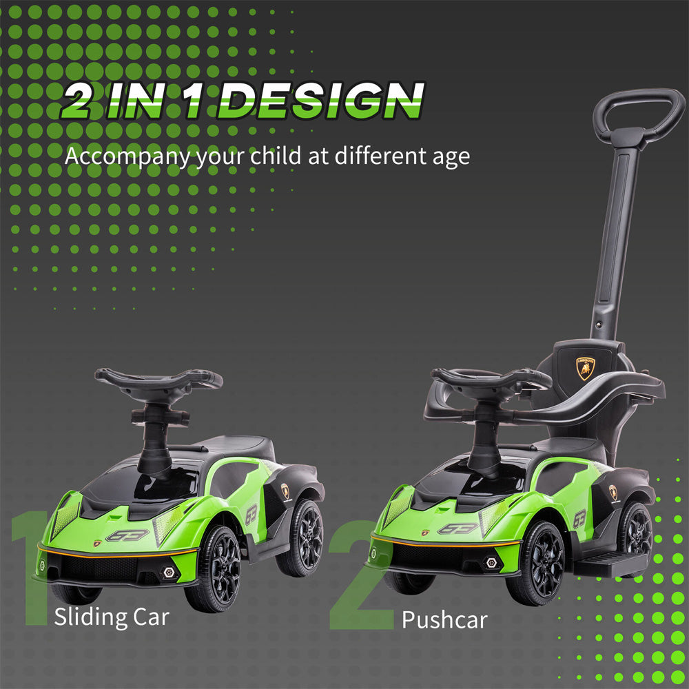 Lamborghini SCV12 Multi Function Foot to Floor Ride on Car with Push Handle - Green