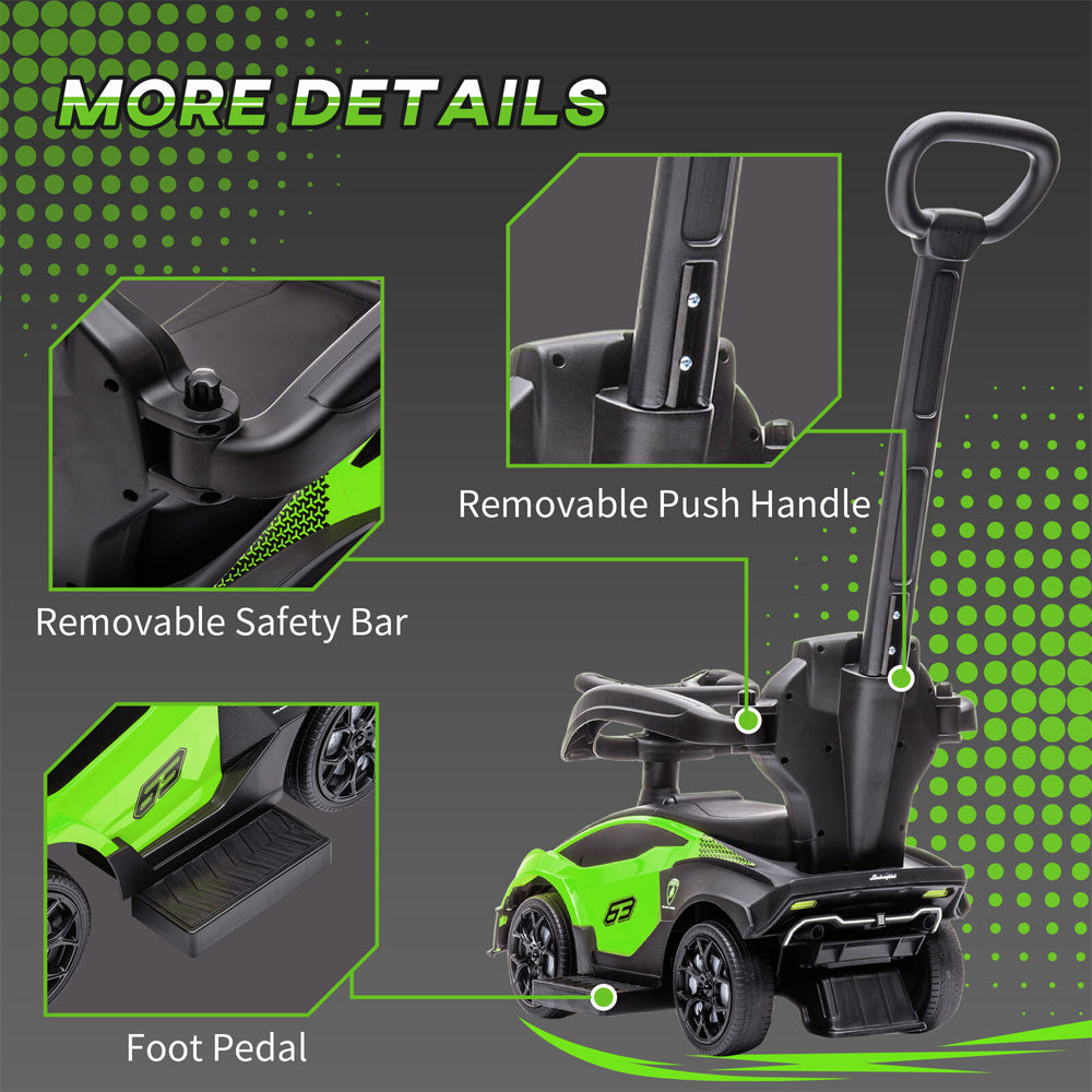 Lamborghini SCV12 Multi Function Foot to Floor Ride on Car with Push Handle - Green