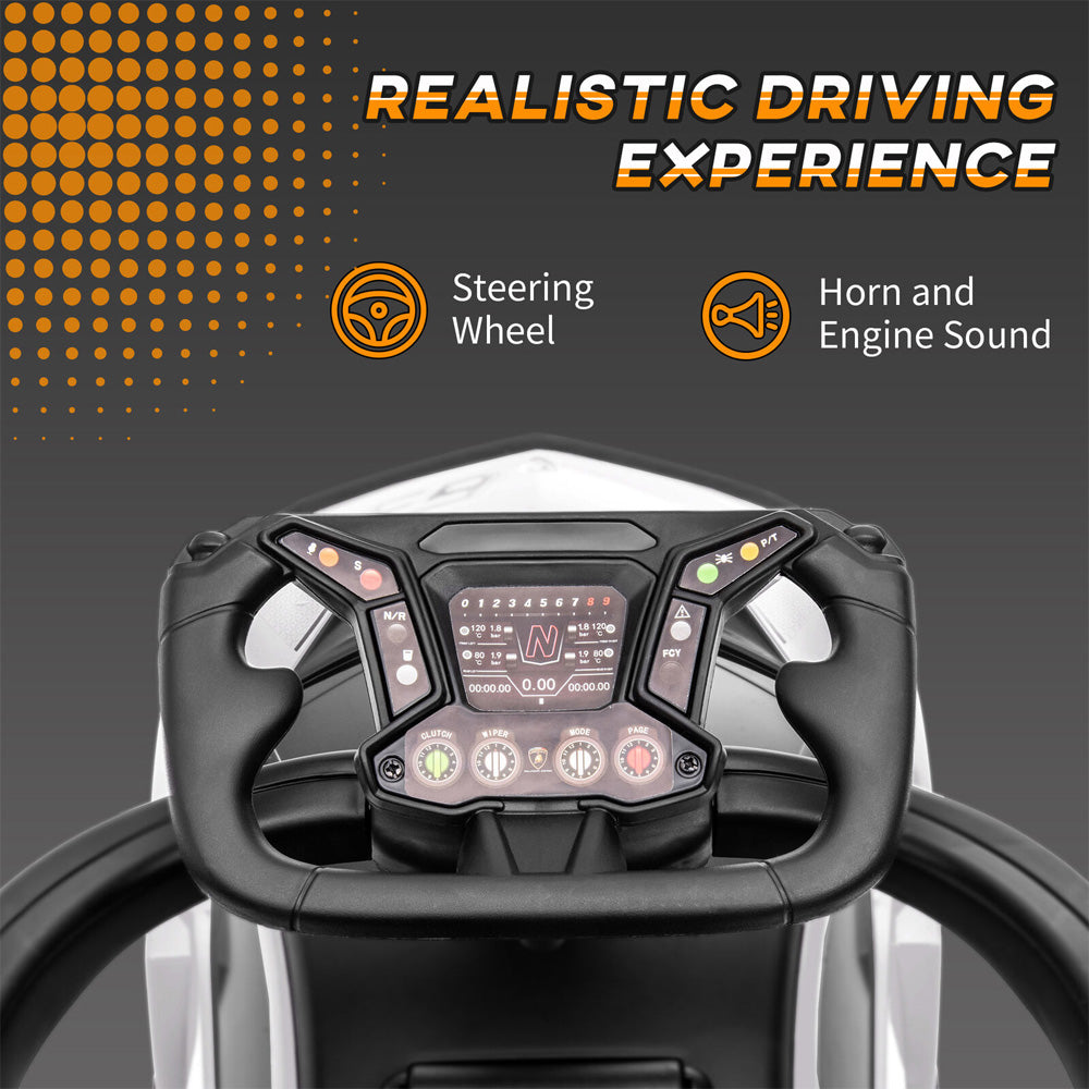 Lamborghini SCV12 Multi Function Foot to Floor Ride on Car with Push Handle - White