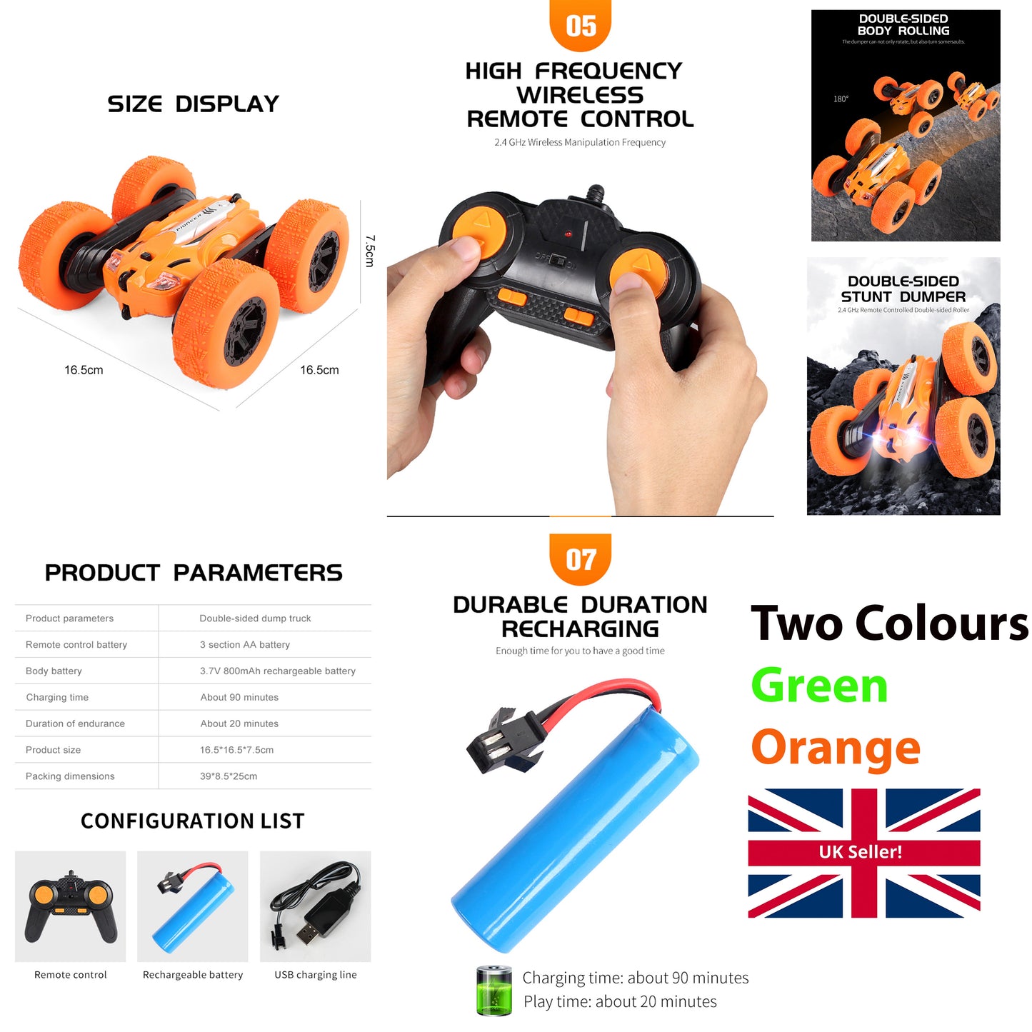 Remote Control 4WD 360° Rotation RC Stunt Car High Speed Off-Road Racing Car - Orange