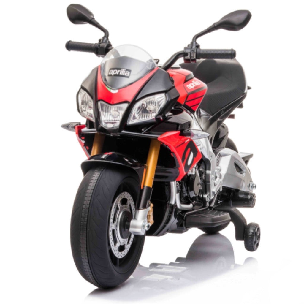Licensed Aprilia Tuono V4 12V Ride On Kids Bike with Stabilisers - Red
