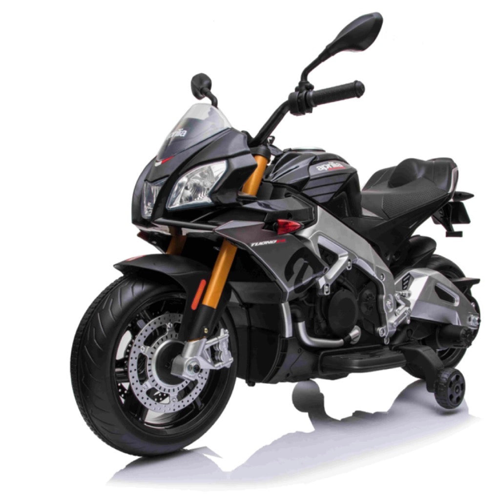 Licensed Aprilia Tuono V4 12V Ride On Kids Bike with Stabilisers - Grey