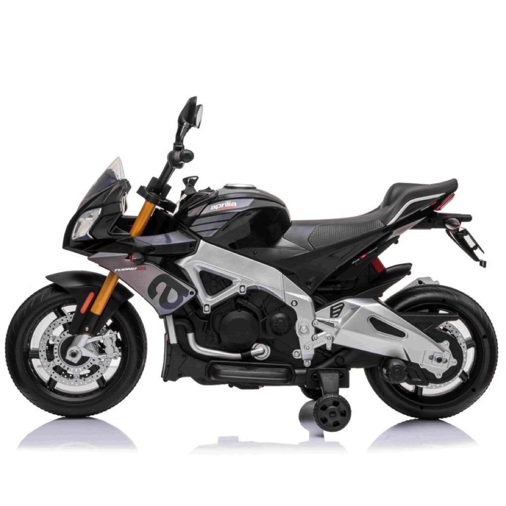 Licensed Aprilia Tuono V4 12V Ride On Kids Bike with Stabilisers - Grey