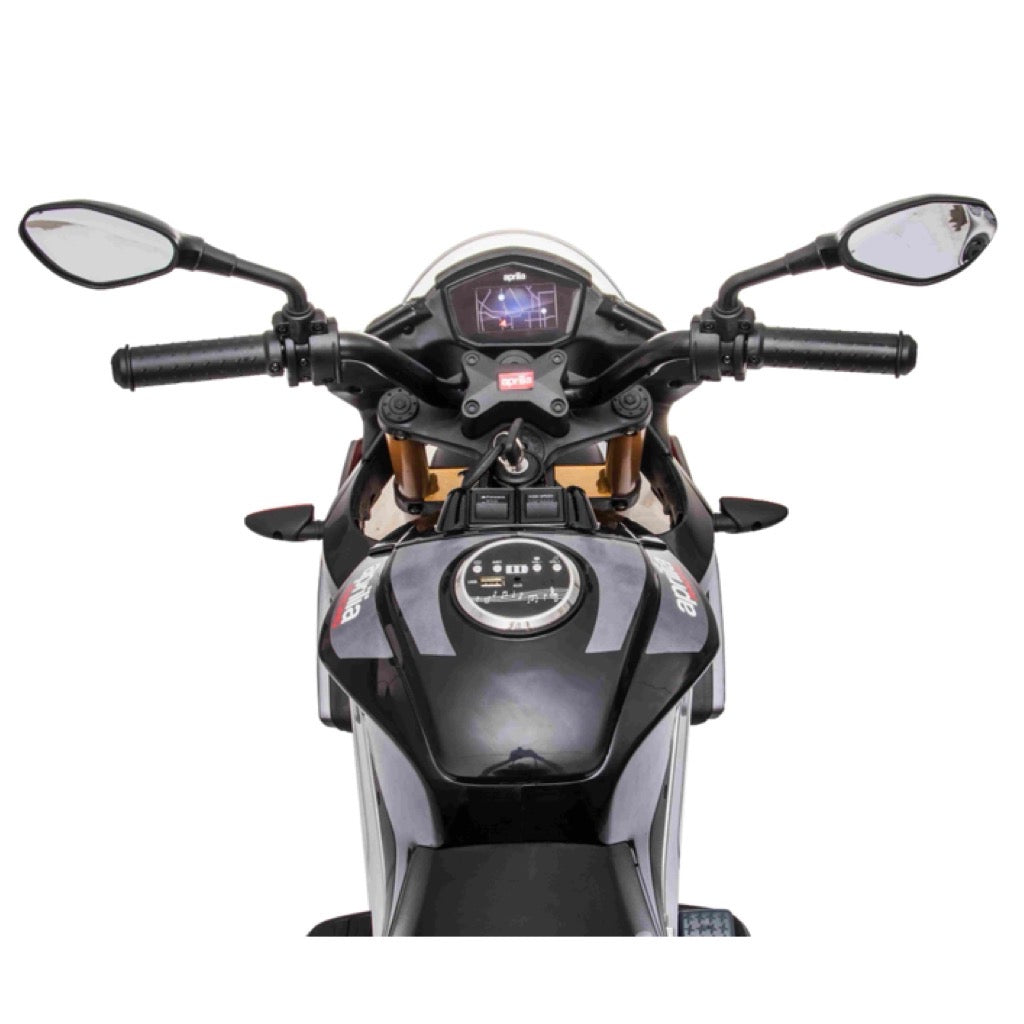 Licensed Aprilia Tuono V4 12V Ride On Kids Bike with Stabilisers - Grey