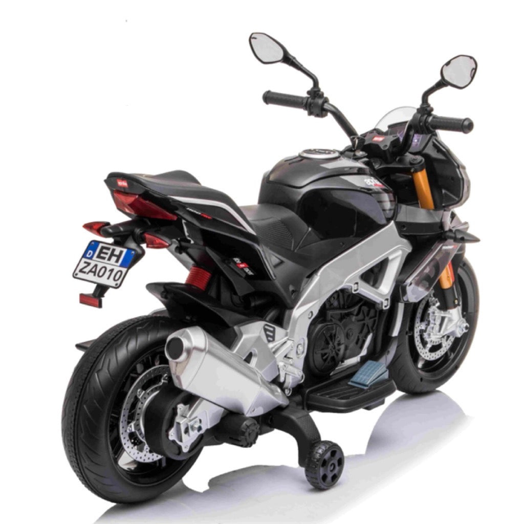 Licensed Aprilia Tuono V4 12V Ride On Kids Bike with Stabilisers - Grey