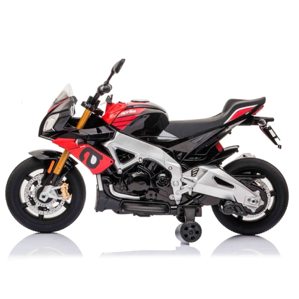 Licensed Aprilia Tuono V4 12V Ride On Kids Bike with Stabilisers - Red