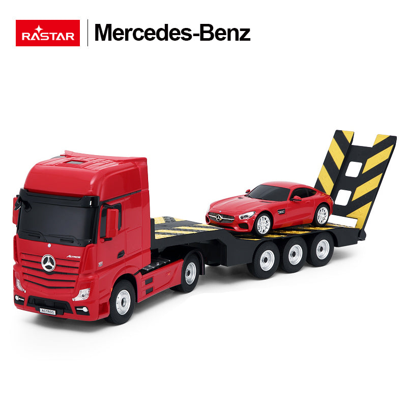 74920 Rastar RC 1:26 Scale Mercedes-Benz Actros Truck and Toy Car with Remote - Red