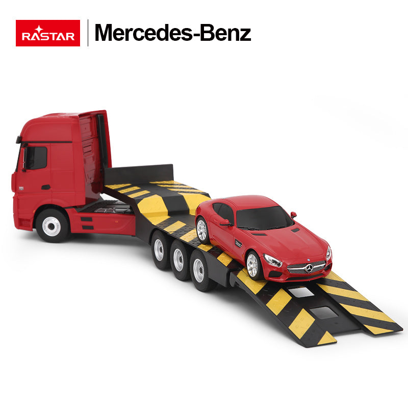 74920 Rastar RC 1:26 Scale Mercedes-Benz Actros Truck and Toy Car with Remote - Red