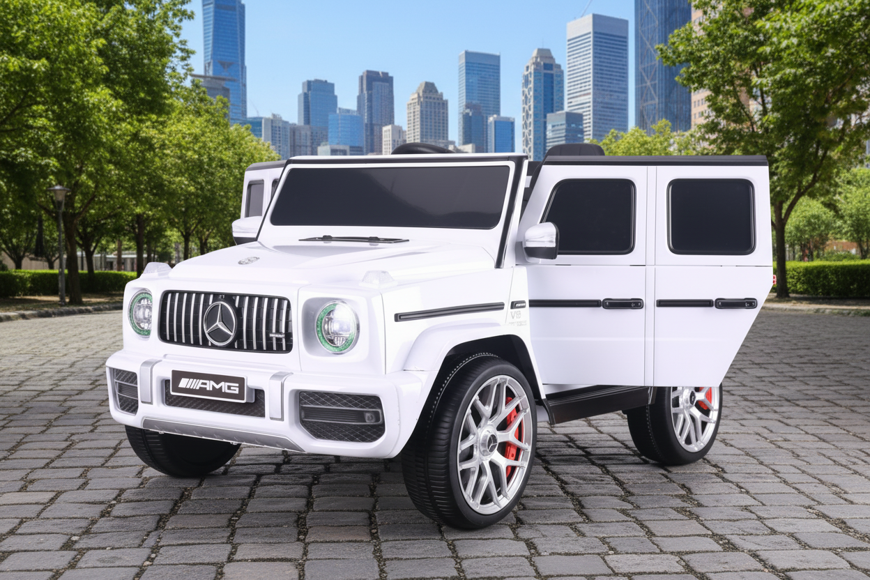 Licensed Mercedes G63 12v Ride on Car SUV with Remote - White - With High Doors
