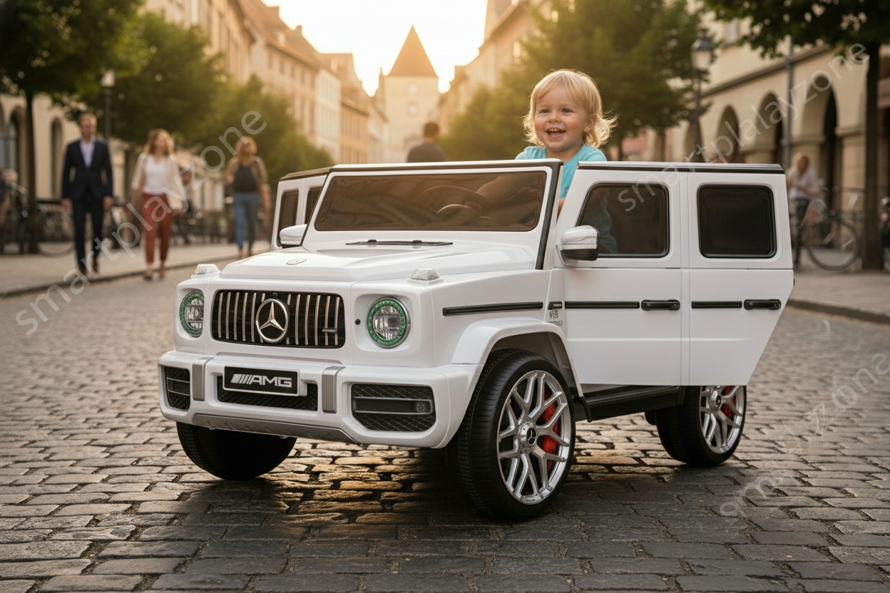 Licensed Mercedes G63 12v Ride on Car SUV with Remote - White - With High Doors
