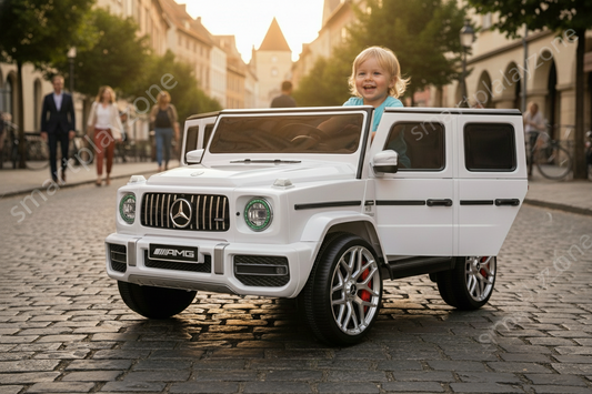 Licensed Mercedes G63 12v Ride on Car SUV with Remote - White - With High Doors
