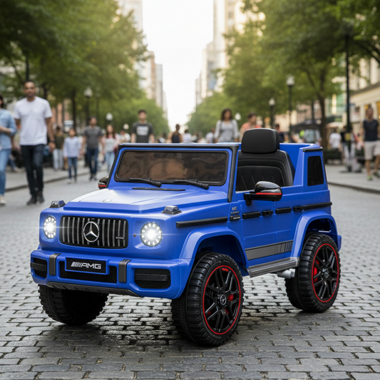 Mercedes G63 12v Ride on Car SUV with Remote - Blue - Leather Seat & EVA Wheels