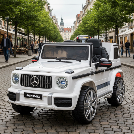Mercedes G63 12v Ride on Car SUV with Remote - White - With Leather Seat & EVA Wheels