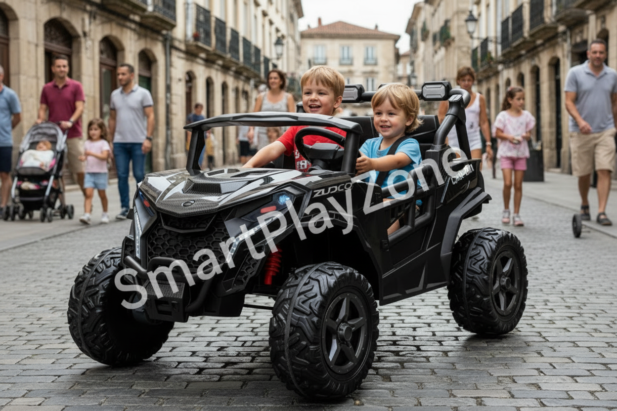 24v Kids 2 Seater Ride on UTV Buggy With Remote Leather Seats EVA Wheels 4 x Motors - Black