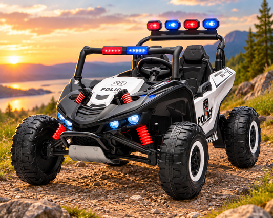 Police 24v Kids Two Seater Ride on UTV Buggy With Remote Leather Seats EVA Wheels 4 x Motors