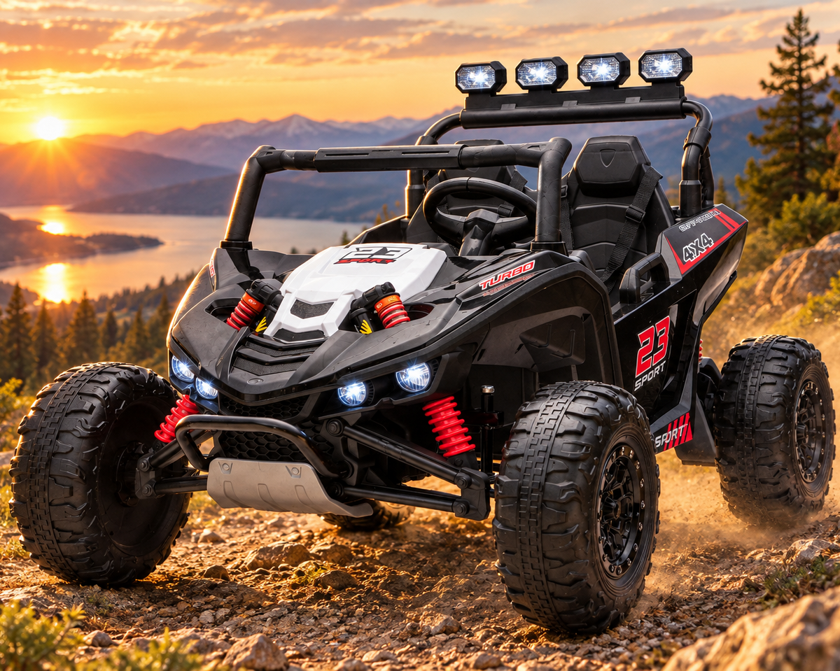 24v Kids Two Seater Ride on UTV Buggy With Remote Leather Seats EVA Wheels 4 x Motors in Black