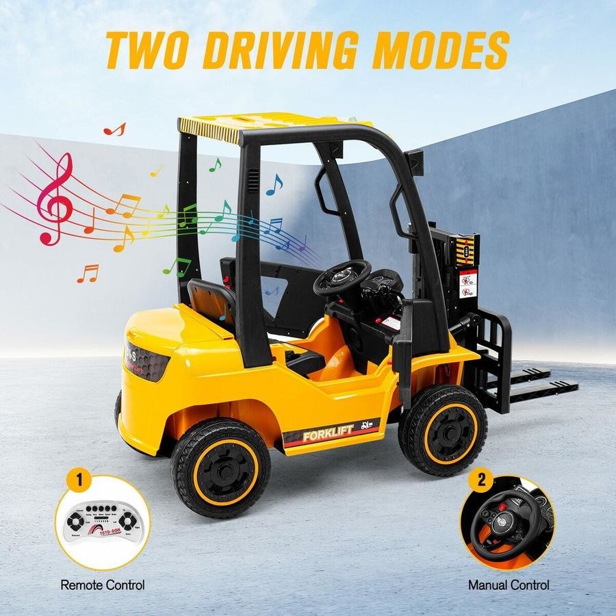 Kids Electric Forklift RC Car Ride On 12V Battery with Remote Liftable Forks in Yellow