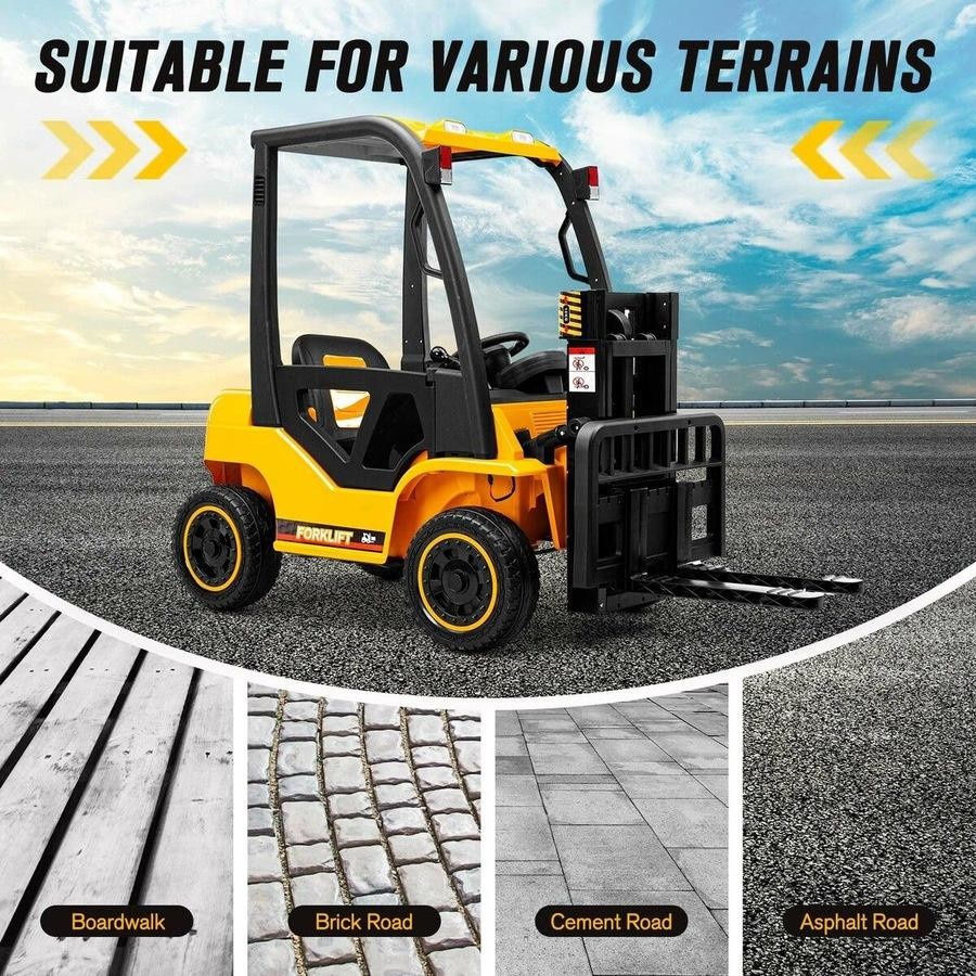 Kids Electric Forklift RC Car Ride On 12V Battery with Remote Liftable Forks in Yellow
