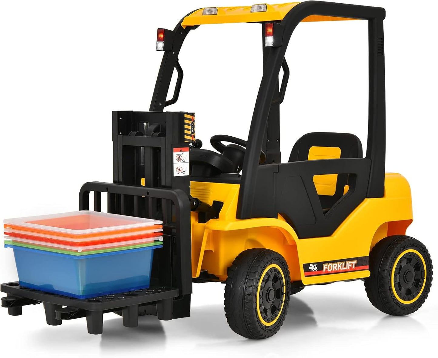 Kids Electric Forklift RC Car Ride On 12V Battery with Remote Liftable Forks in Yellow