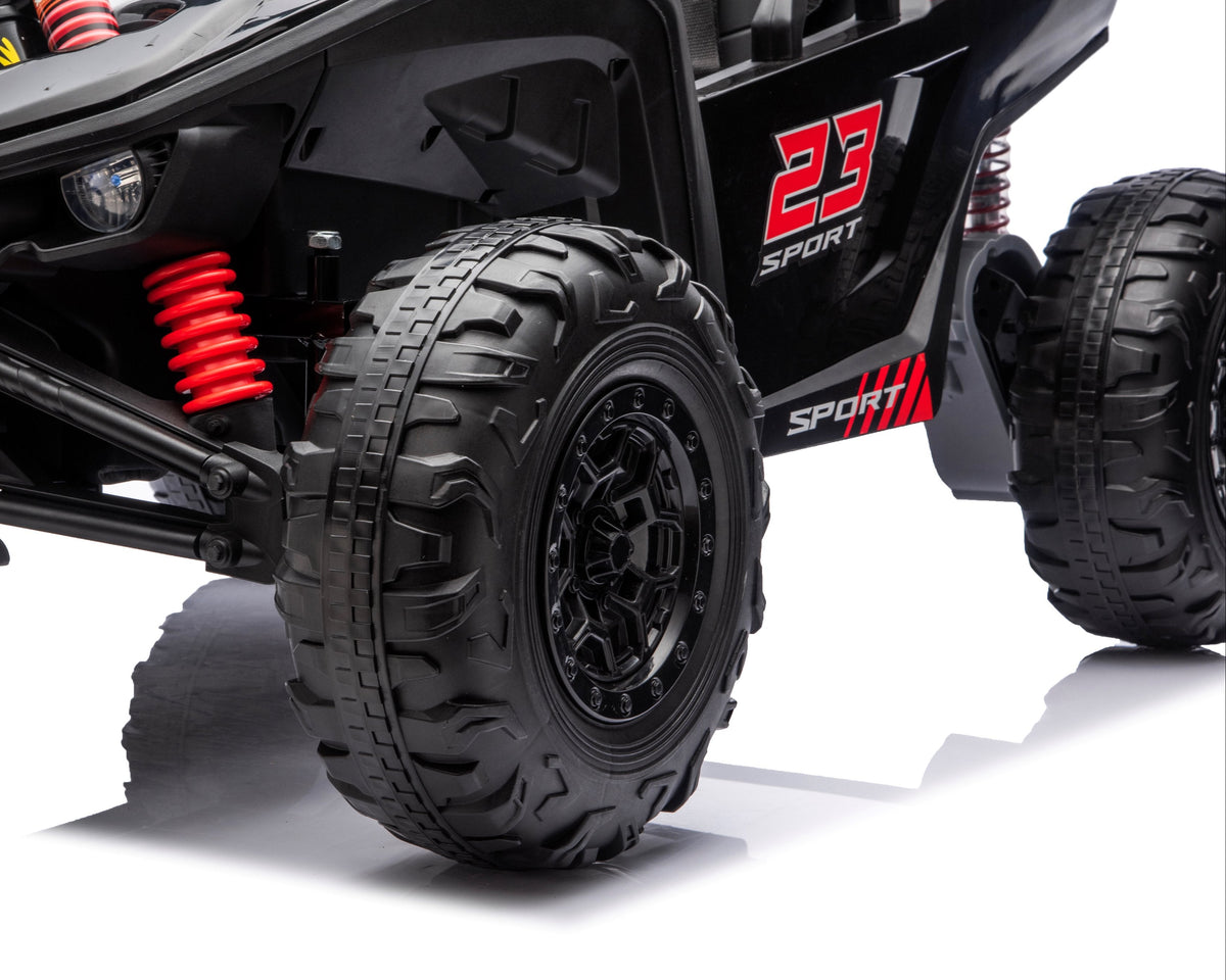 24v Kids Two Seater Ride on UTV Buggy With Remote Leather Seats EVA Wheels 4 x Motors in Black