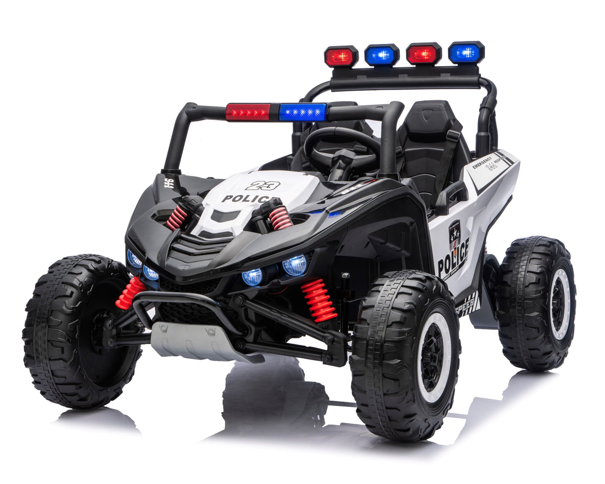 Police 24v Kids Two Seater Ride on UTV Buggy With Remote Leather Seats EVA Wheels 4 x Motors