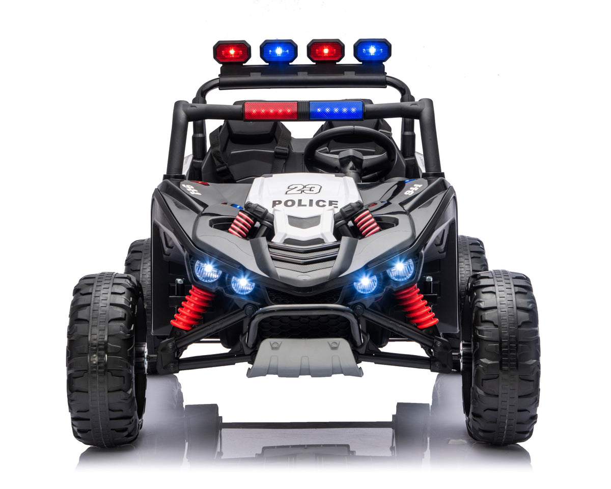 Police 24v Kids Two Seater Ride on UTV Buggy With Remote Leather Seats EVA Wheels 4 x Motors