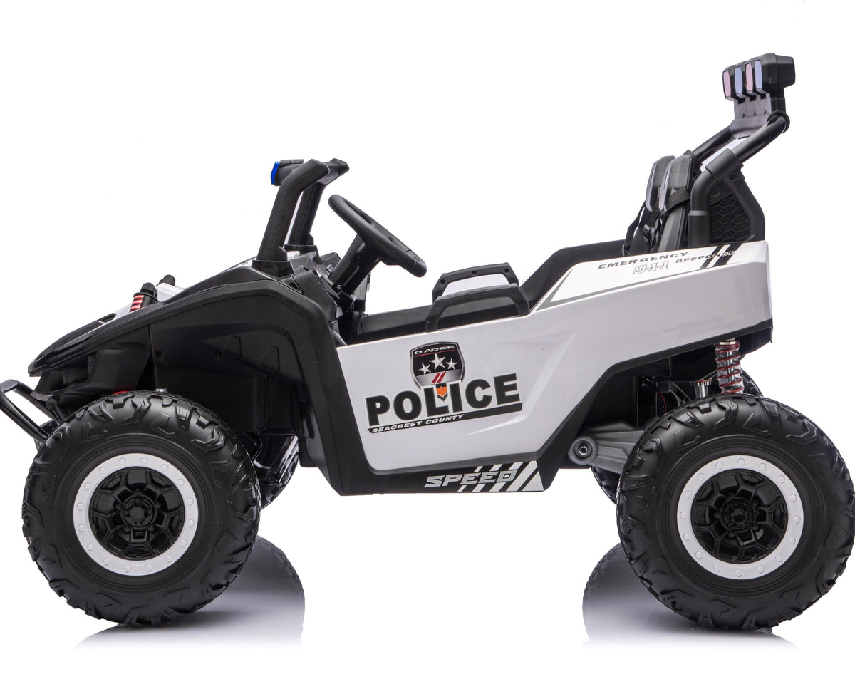 Police 24v Kids Two Seater Ride on UTV Buggy With Remote Leather Seats EVA Wheels 4 x Motors