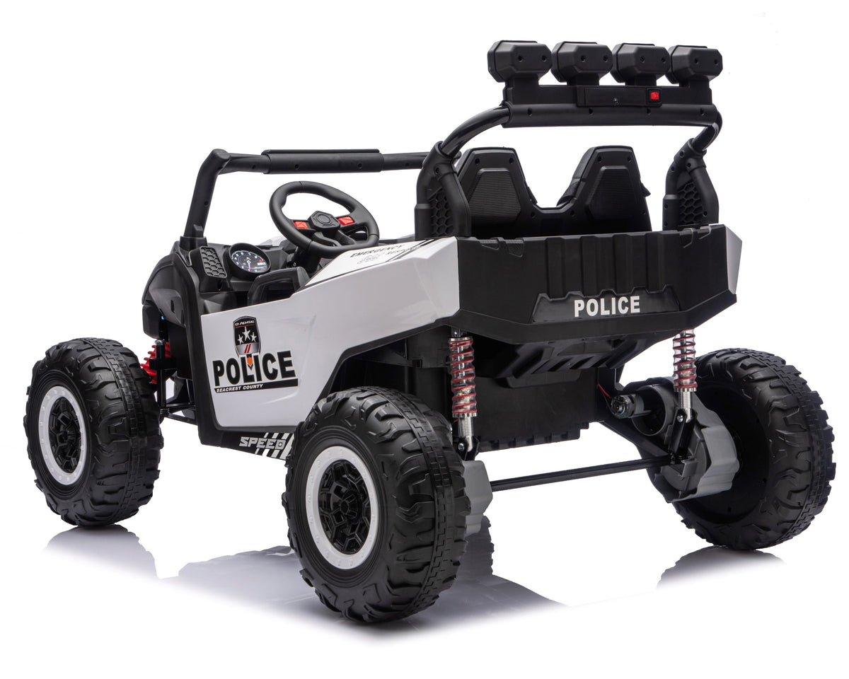 Police 24v Kids Two Seater Ride on UTV Buggy With Remote Leather Seats EVA Wheels 4 x Motors