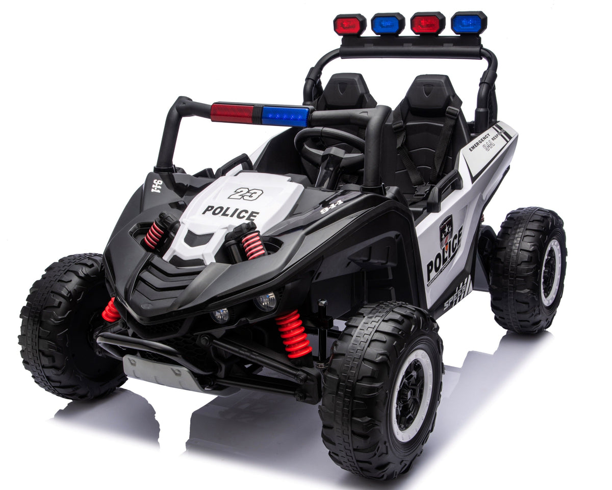 Police 24v Kids Two Seater Ride on UTV Buggy With Remote Leather Seats EVA Wheels 4 x Motors