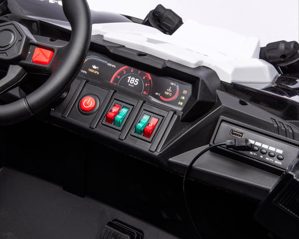 Police 24v Kids Two Seater Ride on UTV Buggy With Remote Leather Seats EVA Wheels 4 x Motors