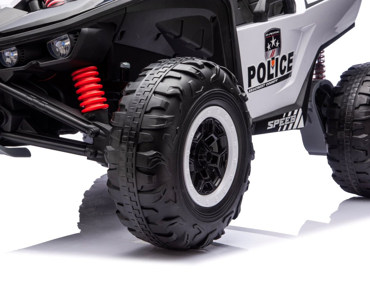 Police 24v Kids Two Seater Ride on UTV Buggy With Remote Leather Seats EVA Wheels 4 x Motors