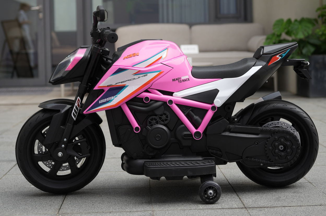 Genuine KTM Superduke 12v Electric Ride On Kids Motor Bike with Stabilizers - Pink