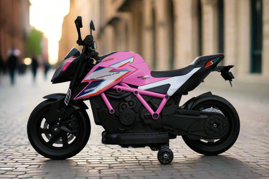 Genuine KTM Superduke 12v Electric Ride On Kids Motor Bike with Stabilizers - Pink