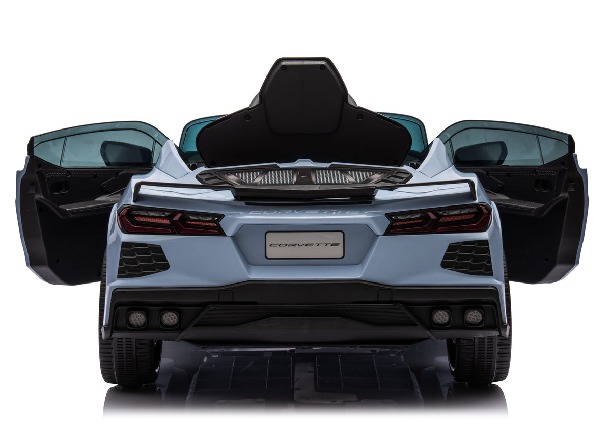 Corvette C8 Kids 12v Ride On Car with Remote in Blue - Leather Seat & EVA Wheels