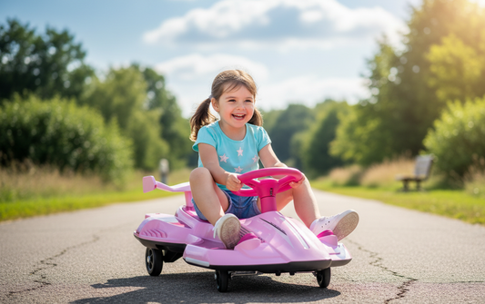New 2 in 1 Electric 12v Wiggle Car Kids Ride On Toy 360° Drift Spin - Pink