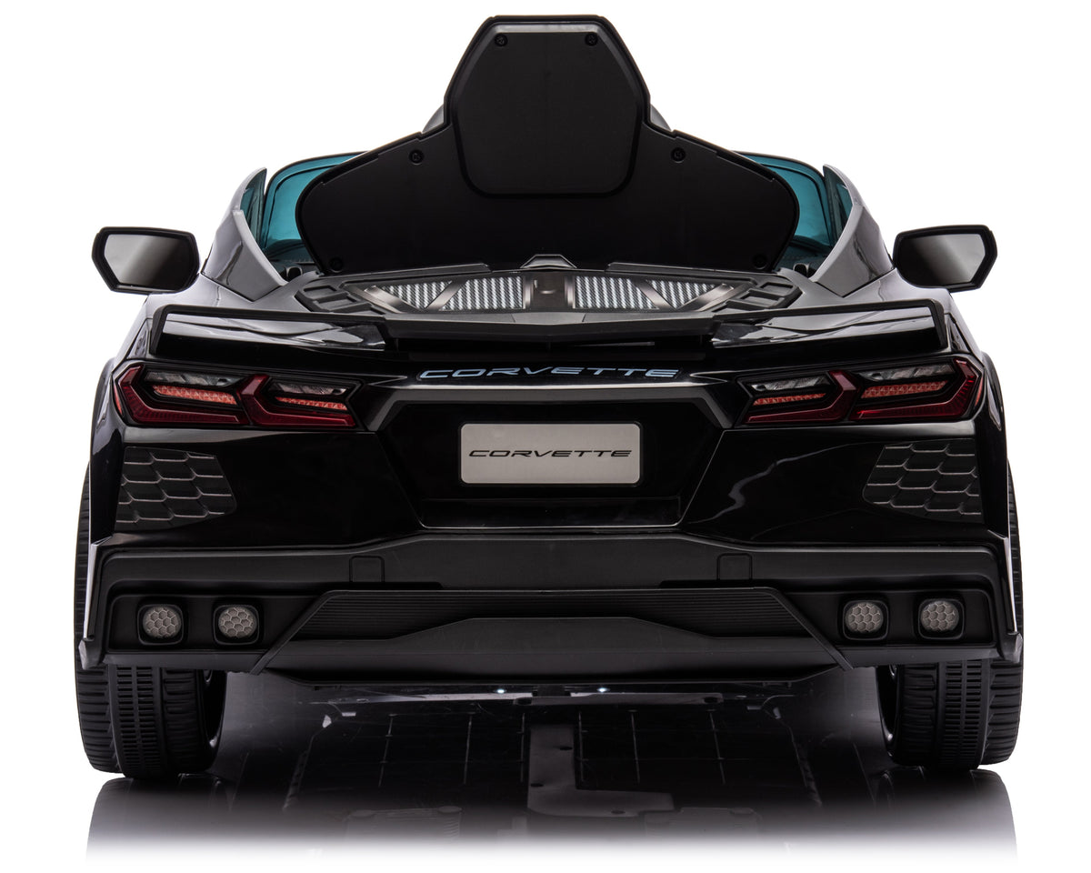 Corvette C8 Kids 12v Ride On Car with Remote in Black - Leather Seat & EVA Wheels