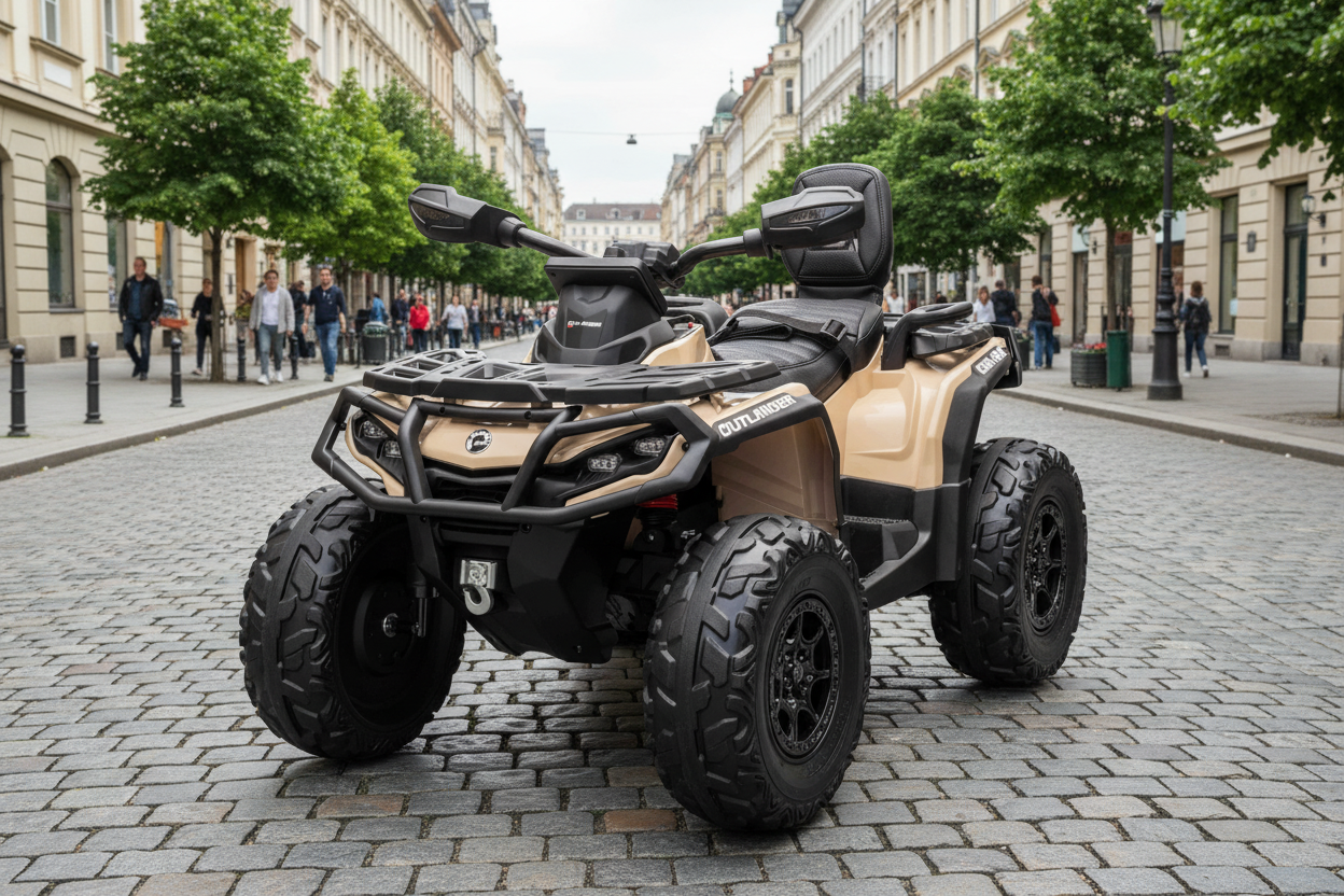 Licensed Cam Am 24V Electric Kids Ride on Outlander Two Seats Quad Bike - Khaki