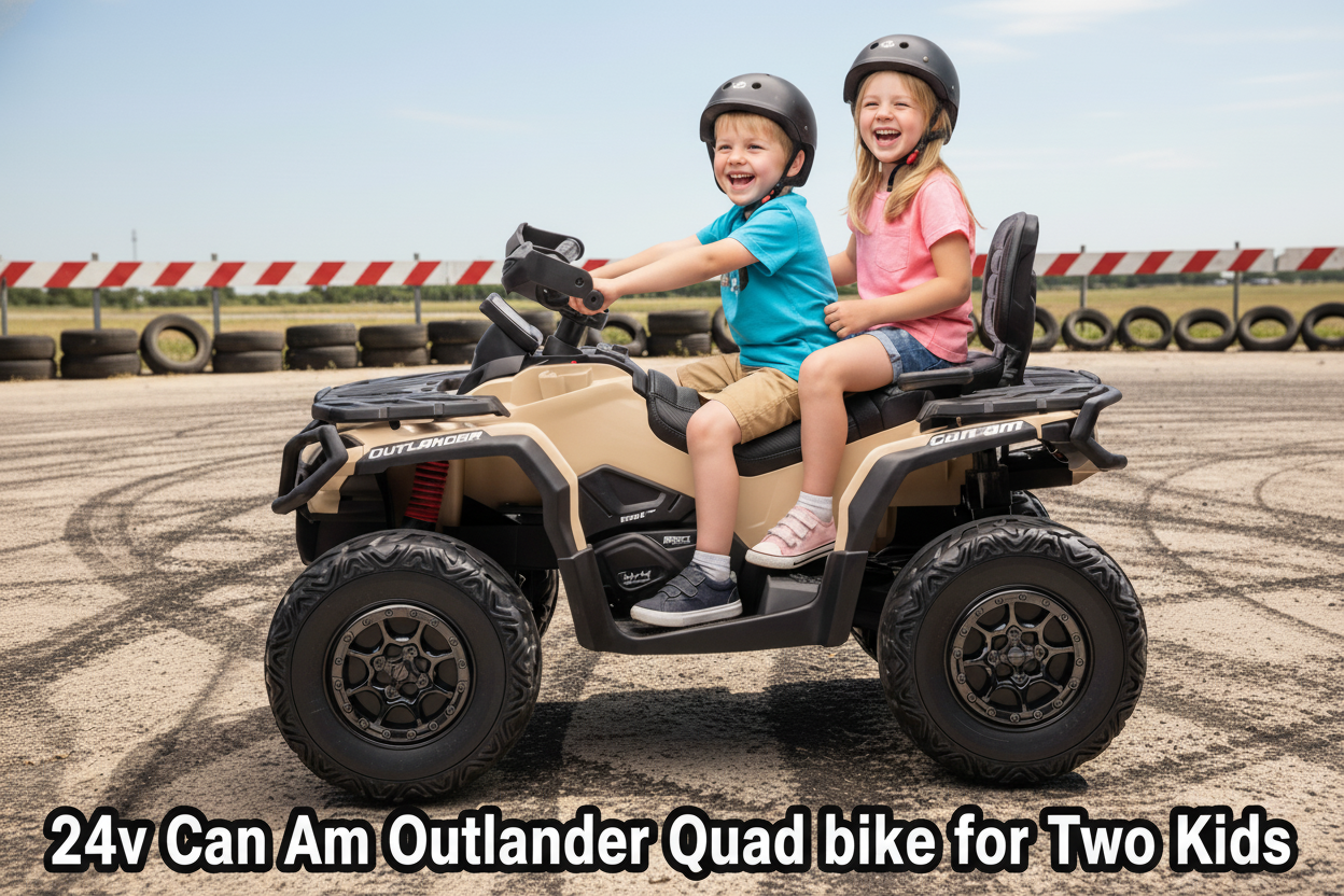 Licensed Cam Am 24V Electric Kids Ride on Outlander Two Seats Quad Bike - Khaki