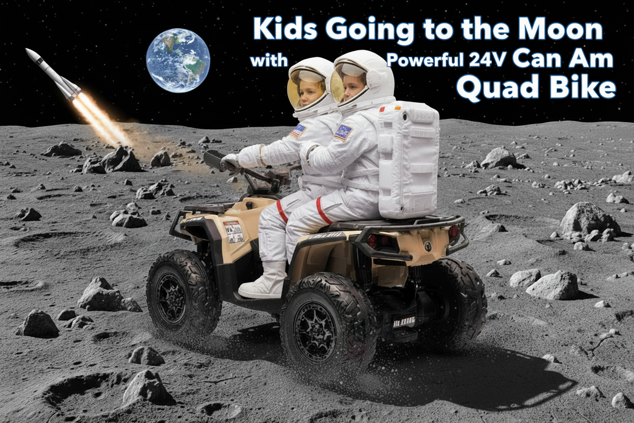 Licensed Cam Am 24V Electric Kids Ride on Outlander Two Seats Quad Bike - Khaki