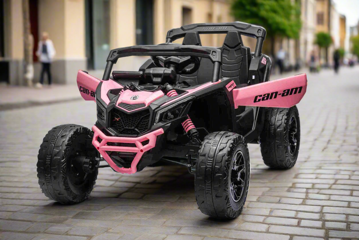 New 24v Can Am Maverick Kids Ride on UTV Buggy 4 Motors and Remote - Pink