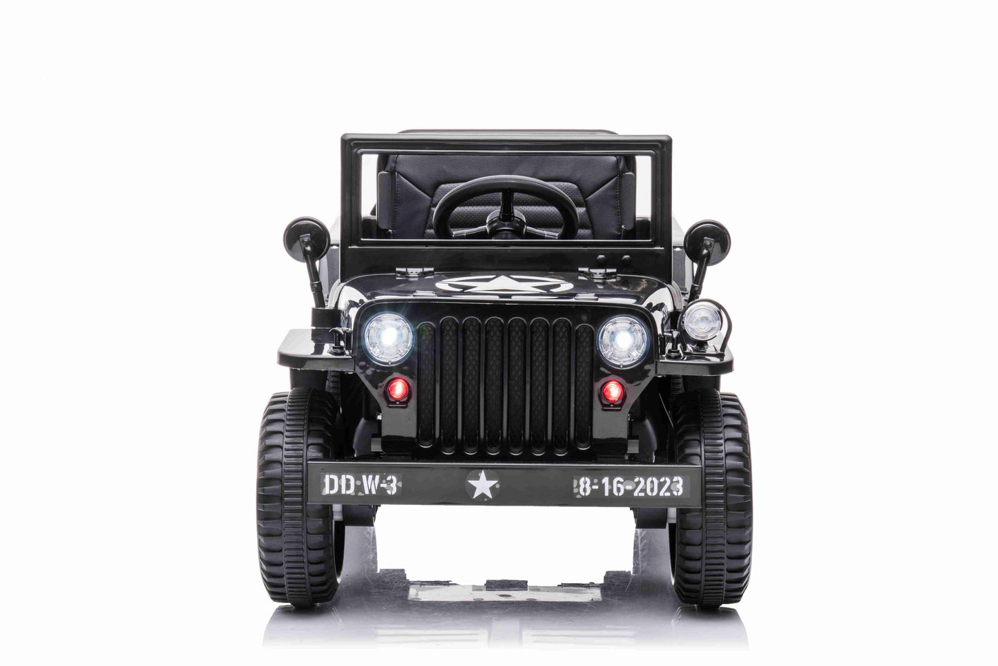 New 12v Kids Ride on Military Style Jeep with Remote in Black - Leather Seat EVA Wheels